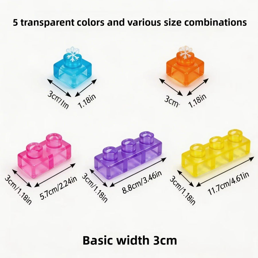 Magi Bloc 5 transparent colors and piece size chart